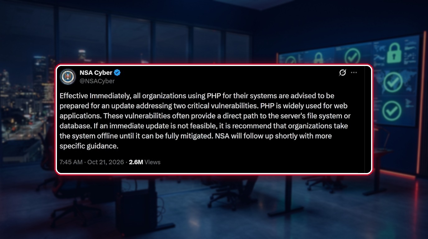 The NSA Cyber advisory on the PHP2Shell vulnerabilities, October 21, 2026